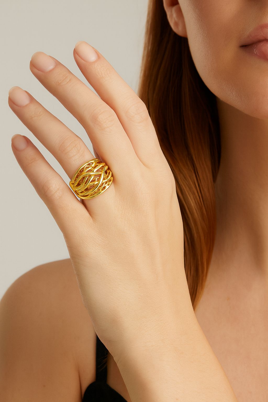 Sculptural textured gold statement ring with KC gold plating