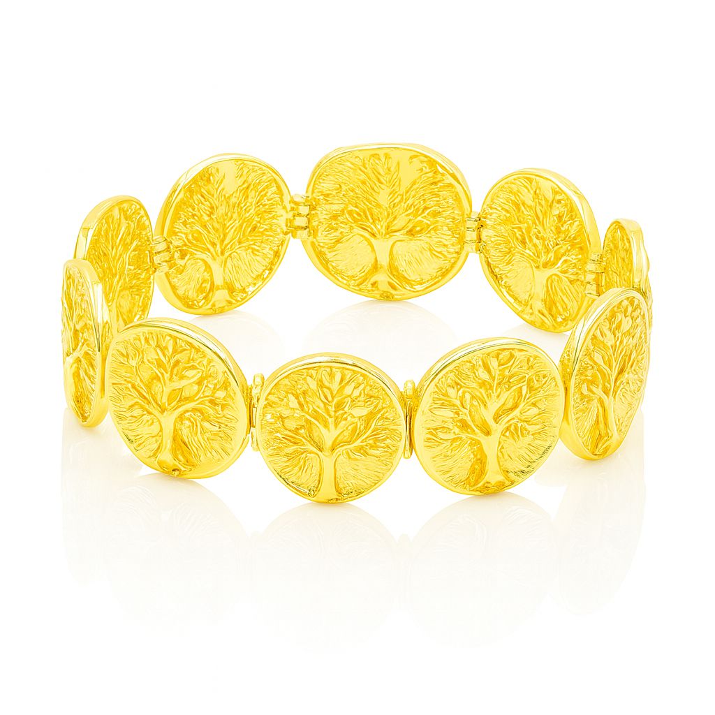 KC gold alloy Tree of Life bangle with hand-painted details side view”