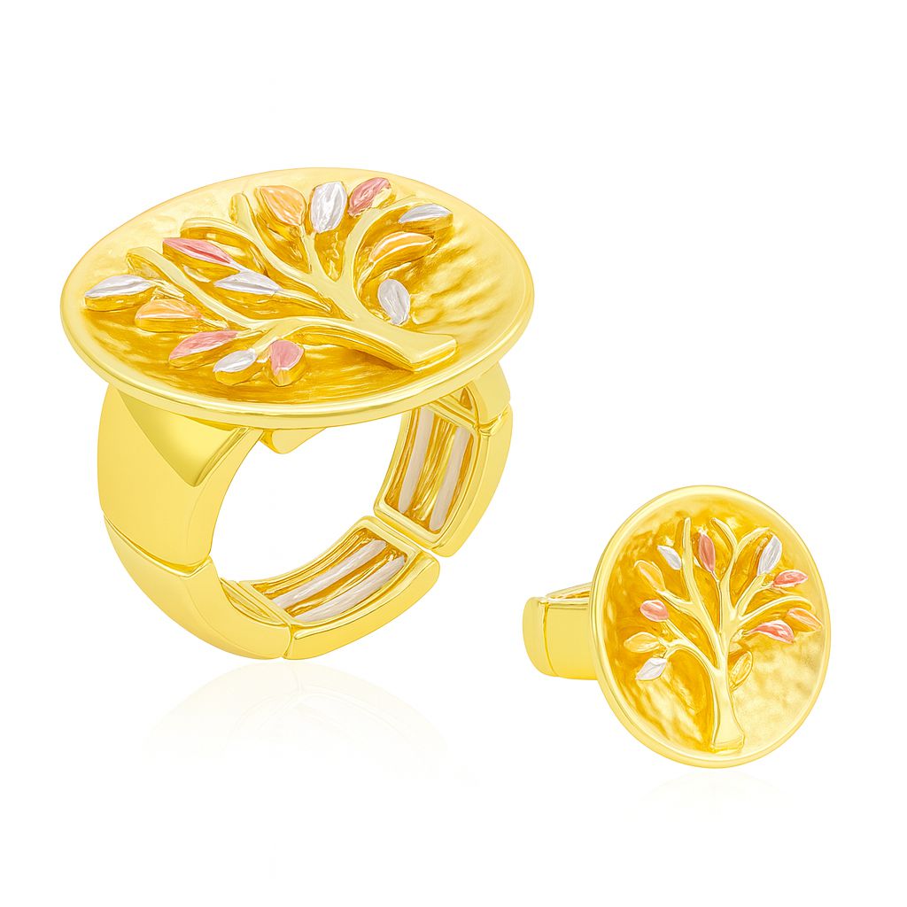 Tree of Life gold statement ring with KC plating and hand-painted enamel
