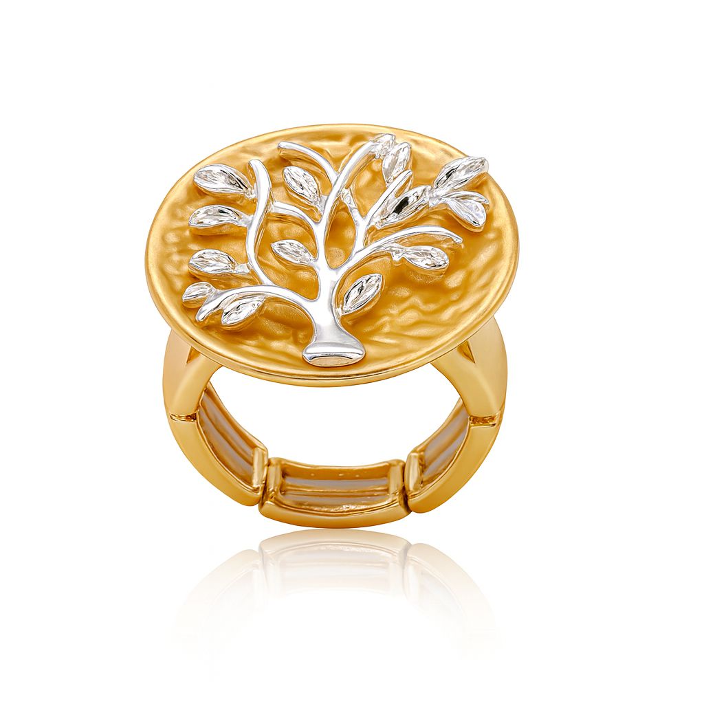 Tree of Life medallion ring with KC gold plating