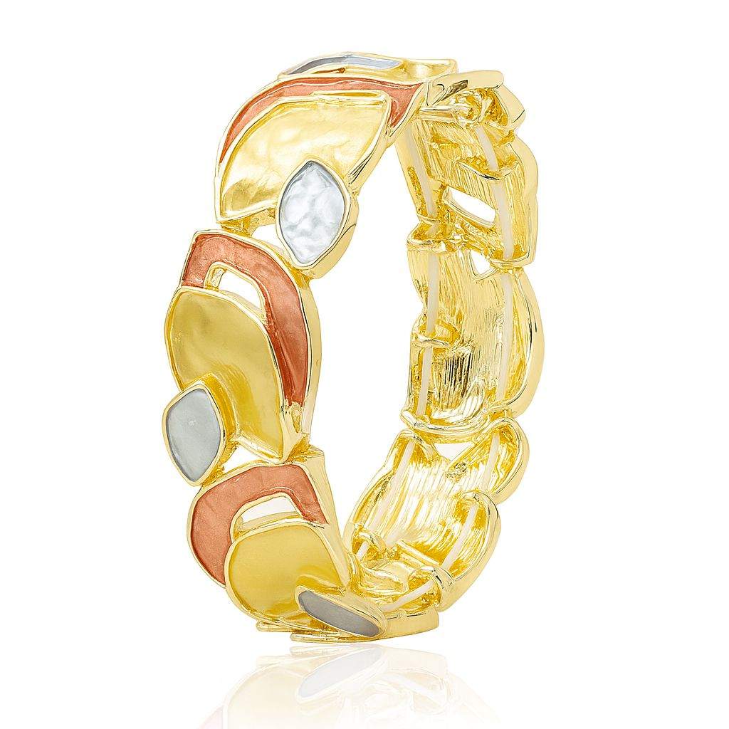 Tri-color abstract enamel KC gold bangle front view