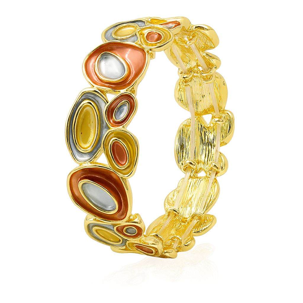 Tri-color hand-painted oval bracelet with KC gold plating