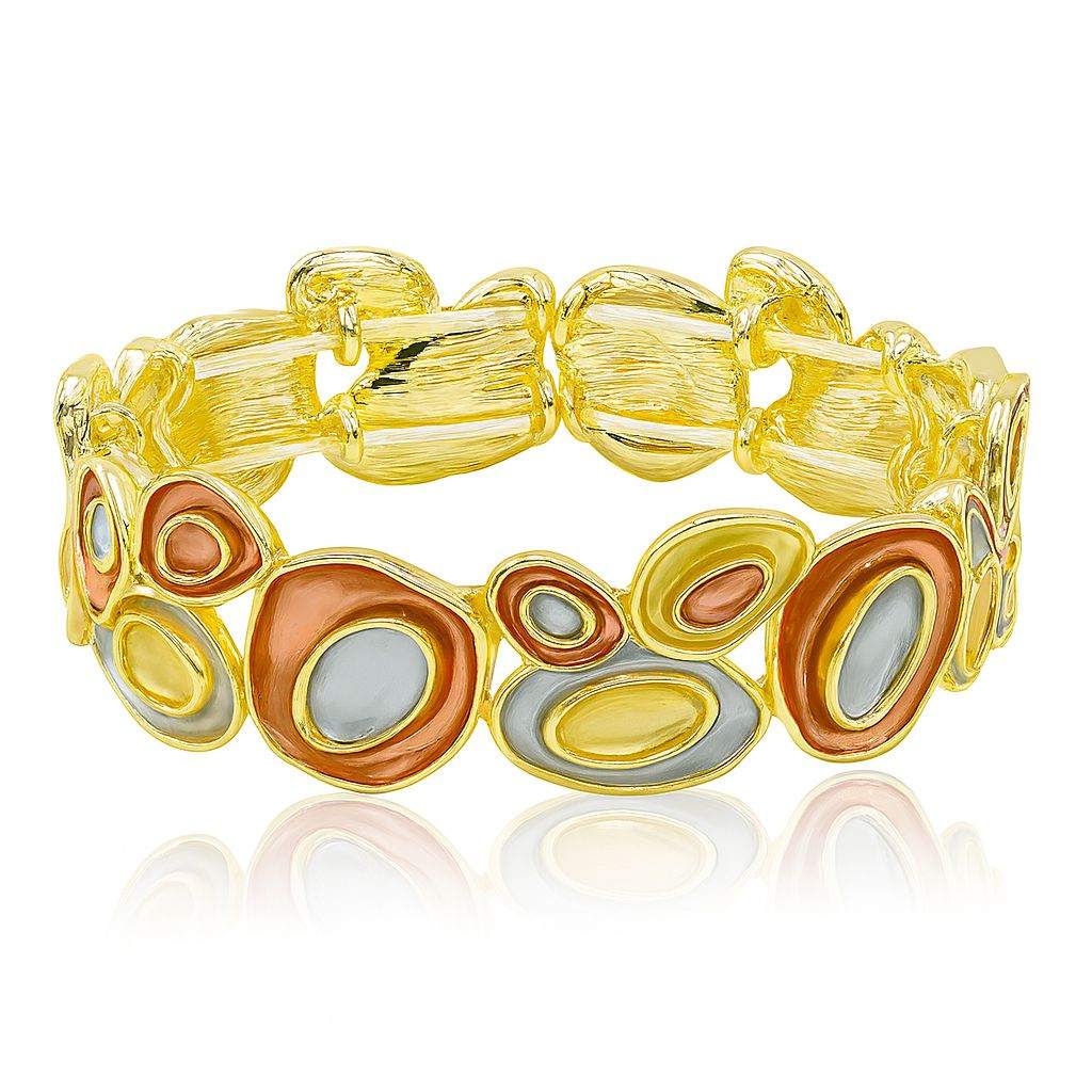 Women’s artistic enamel bracelet in coral, grey and gold tones