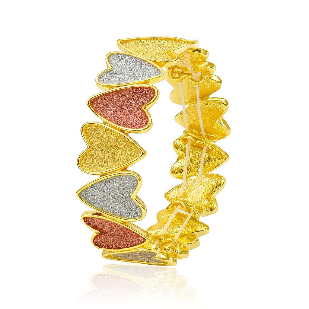 KC gold plated tri-color heart link bracelet with hand-painted glitter texture