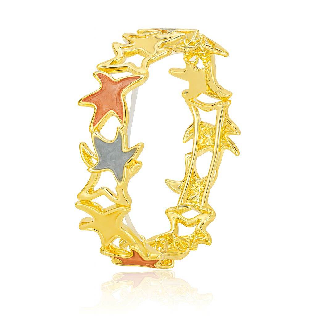 Tri-color gold plated star bracelet with enamel details for women