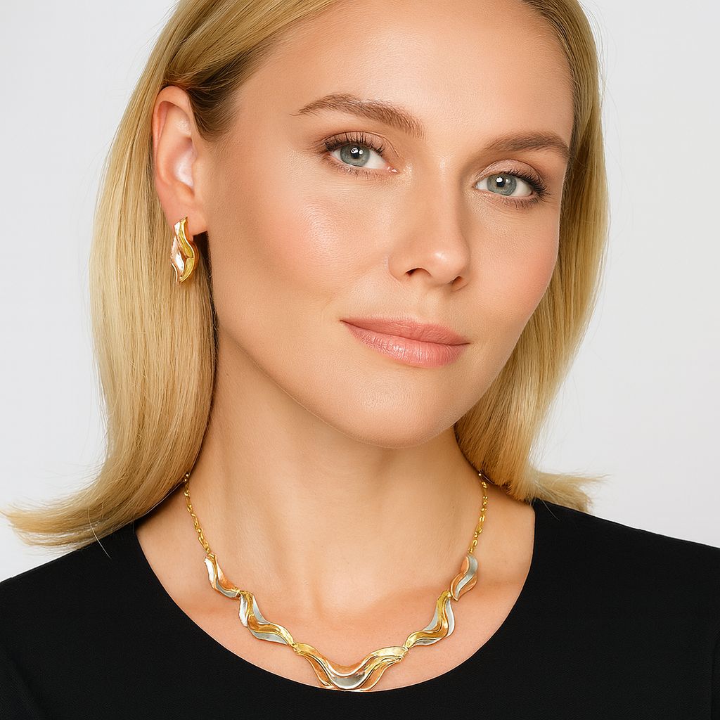 Hand-painted enamel leaf jewelry set for women