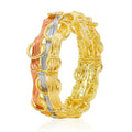 Tri-tone hand-painted KC gold bracelet with curved textured links