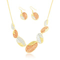 Tri-tone textured oval necklace and earrings set KC gold plated