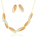 Tri-tone oval necklace and earrings set with KC gold plating