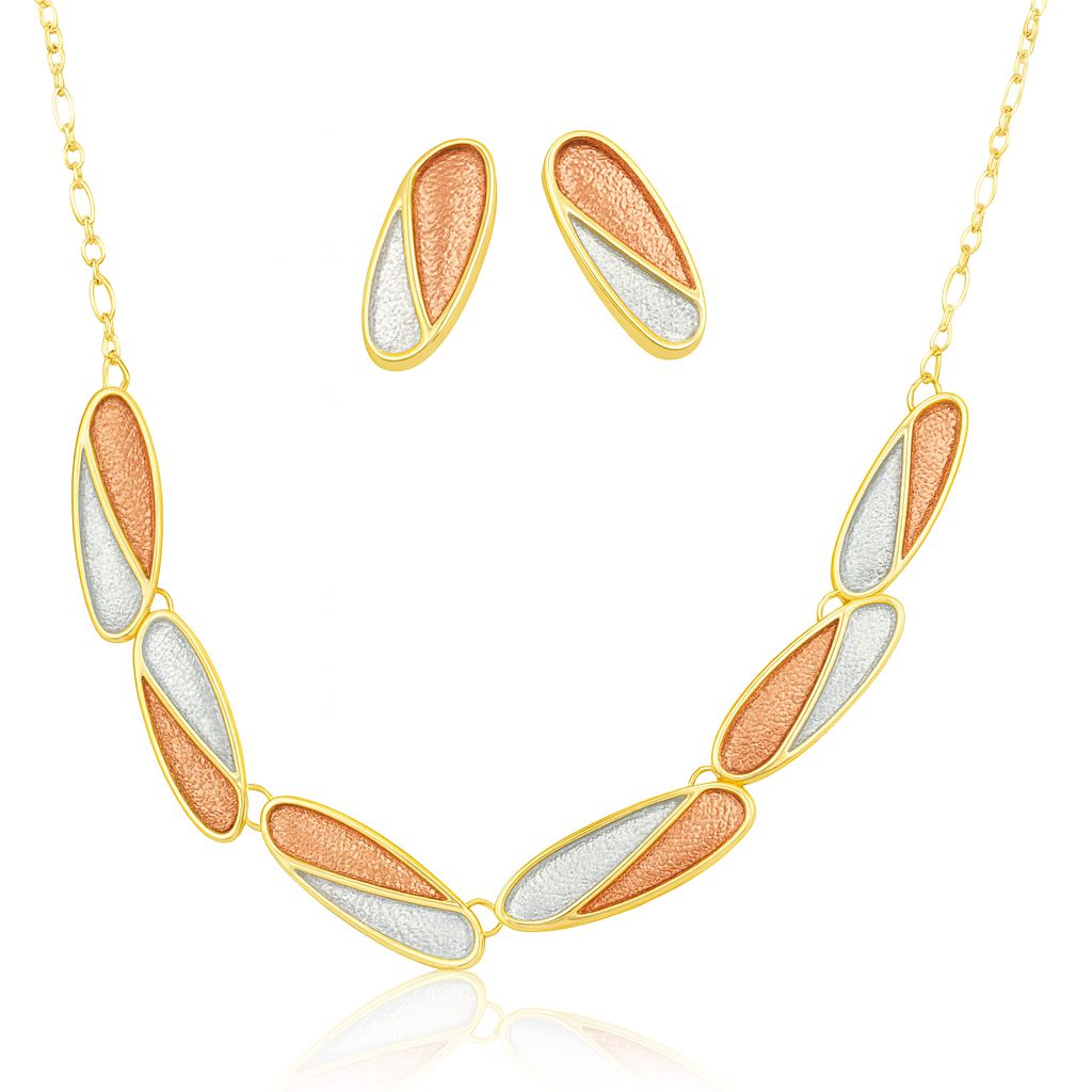 Geometric enamel necklace and earrings set for women