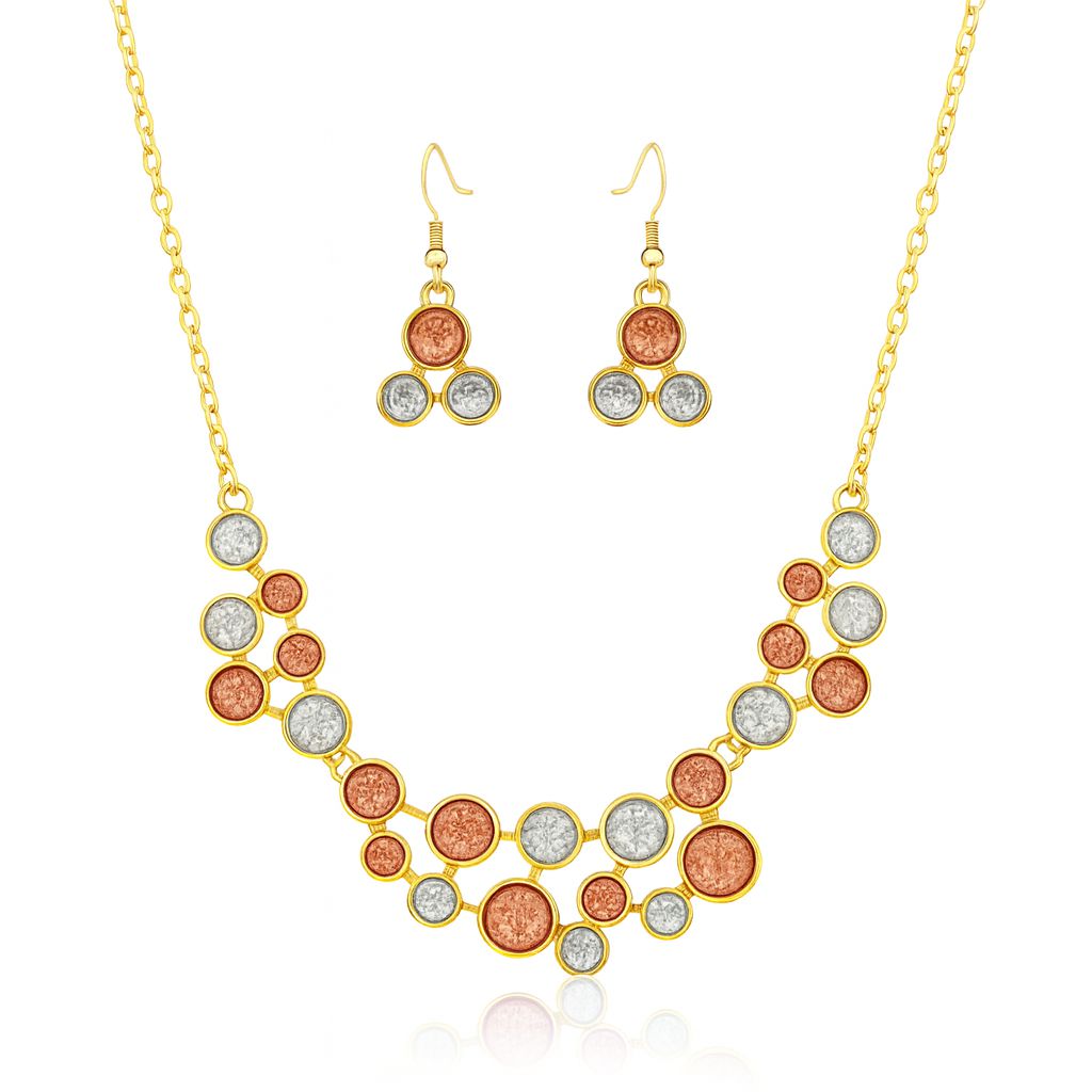 Tri-tone textured oval necklace and earrings set with KC gold plating