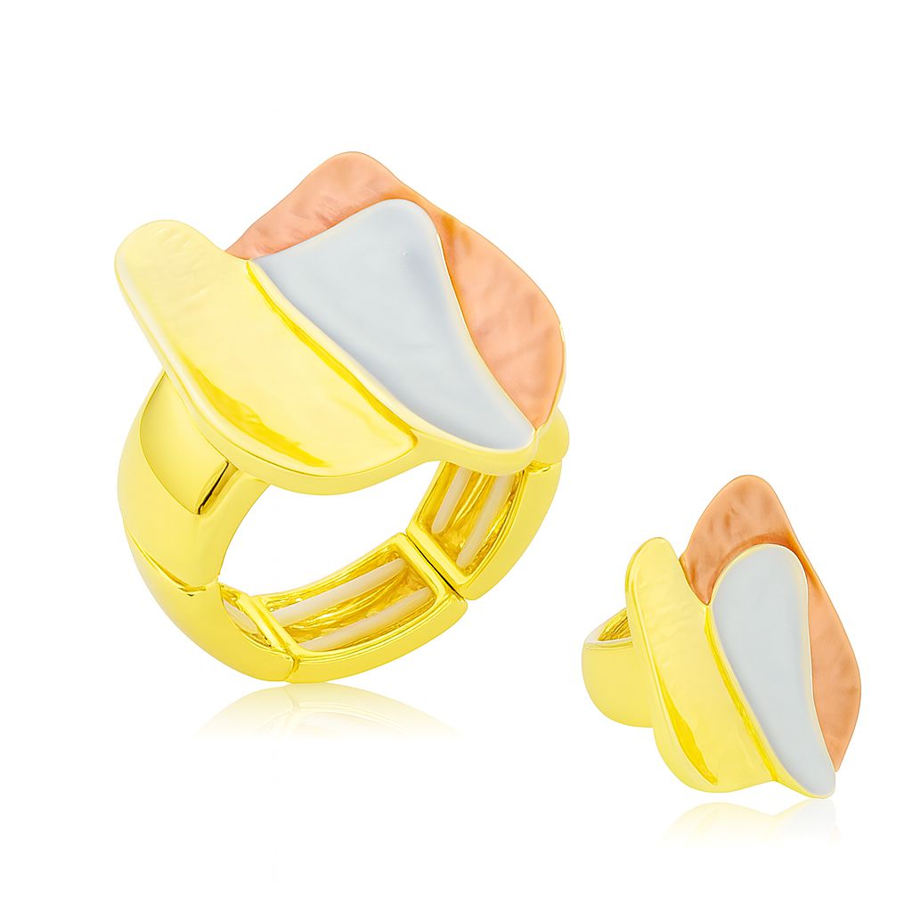 Tricolor hand-painted enamel statement ring with KC gold plating
