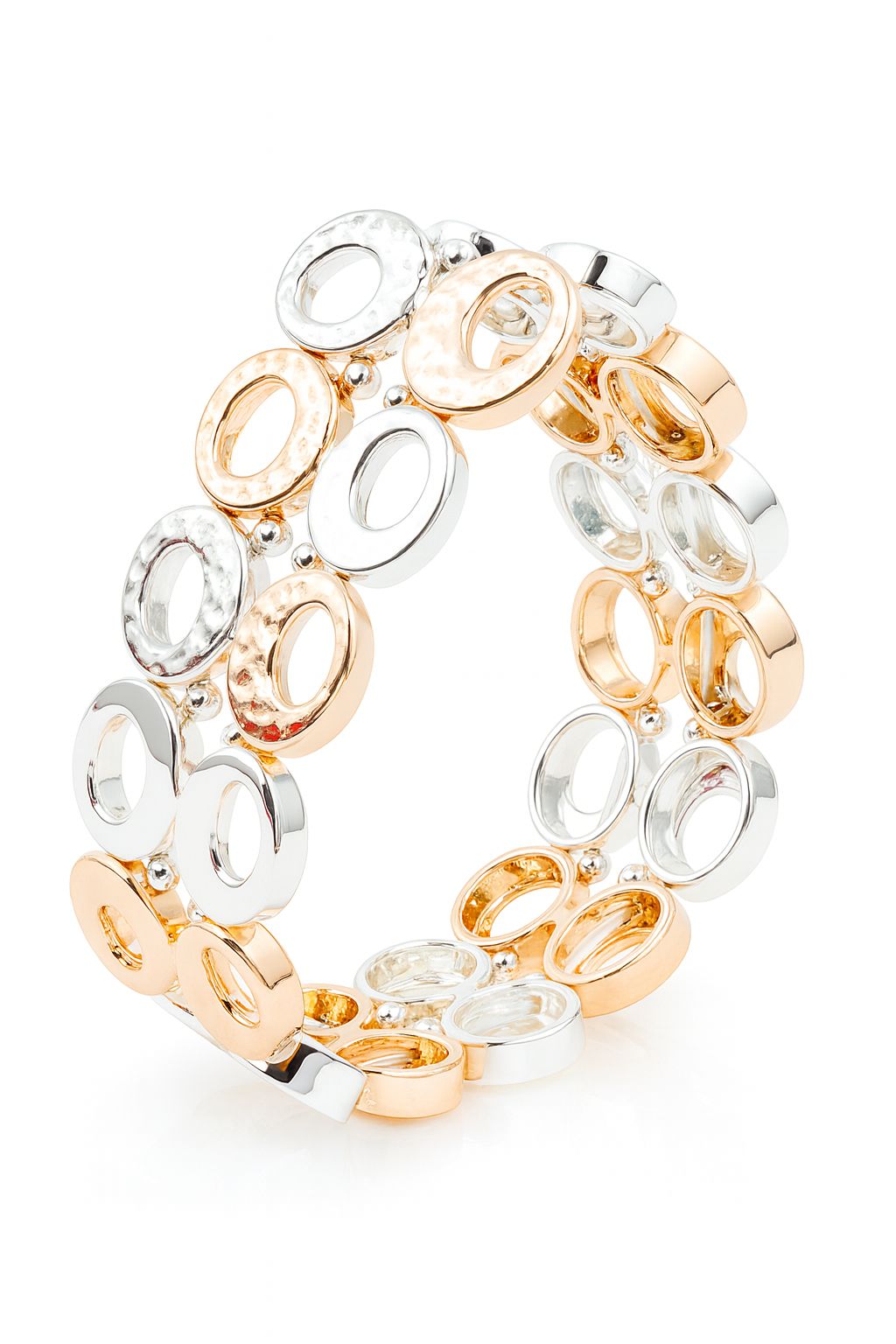 KC gold electroplated open-circle bracelet set front view