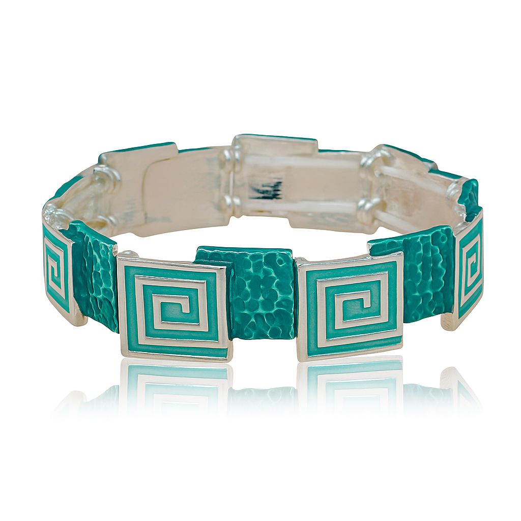 Hand-painted turquoise Greek key enamel bracelet KC gold plated