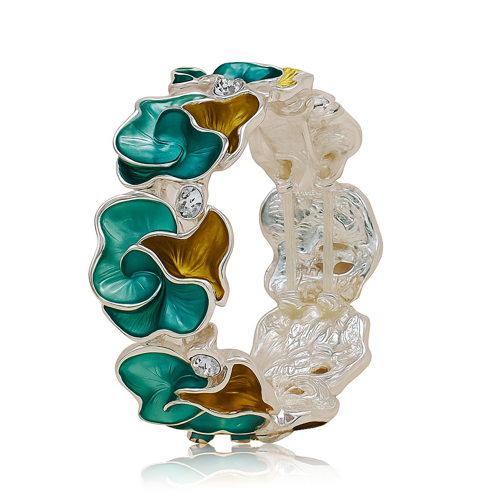 KC gold plated floral bracelet with turquoise and amber hand-painted enamel petals.