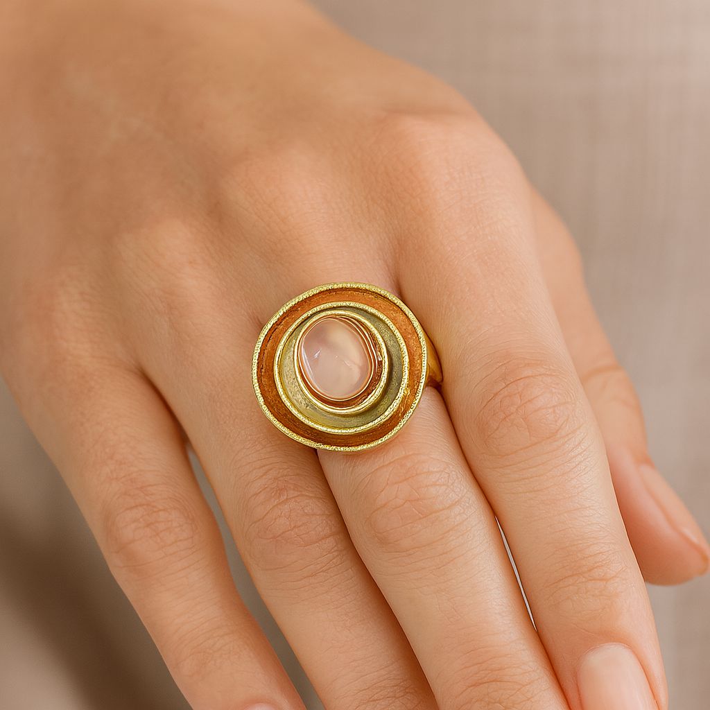 Hand painted texture enamel fashion ring for women in artistic layered style