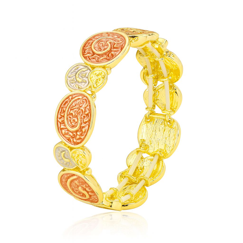 Vintage swirl enamel KC gold plated bangle bracelet with hand-painted design – front view