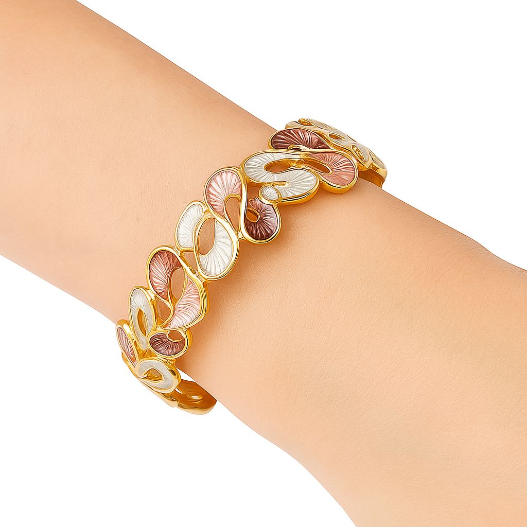 "Front view of enamel gold alloy bracelet for women