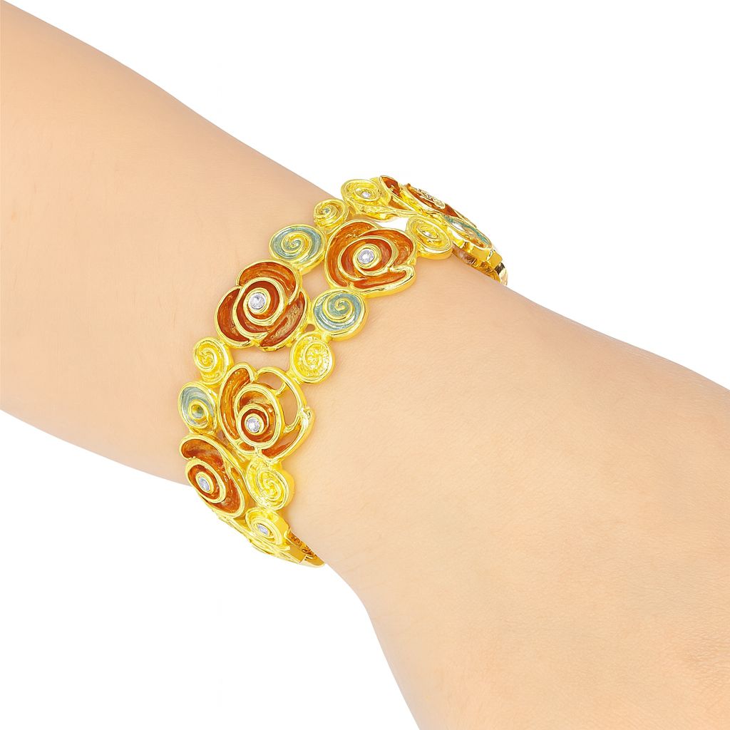 Women’s floral KC gold bracelet with artistic rose enamel swirl design