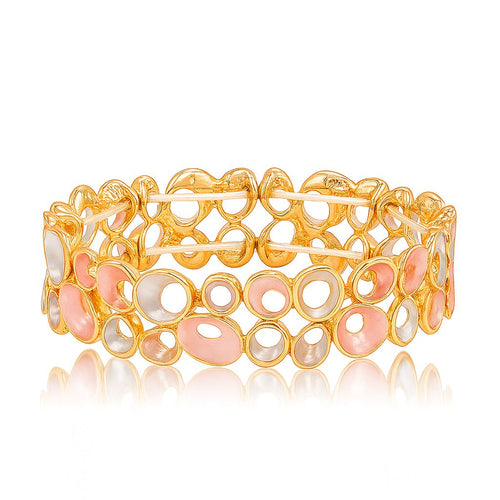 Hand-painted enamel gold bracelet with oval open-circle design