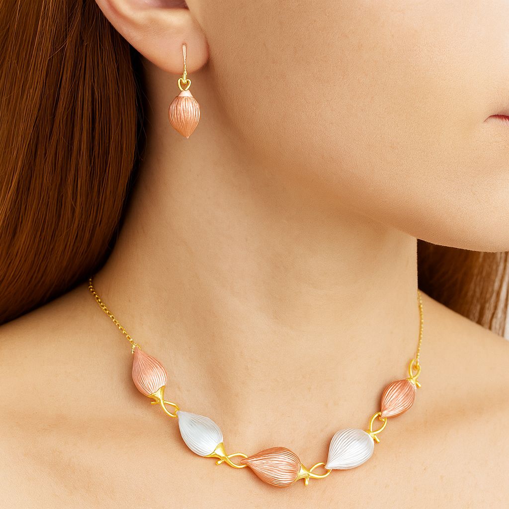 Close-up of hand-painted alloy necklace for women