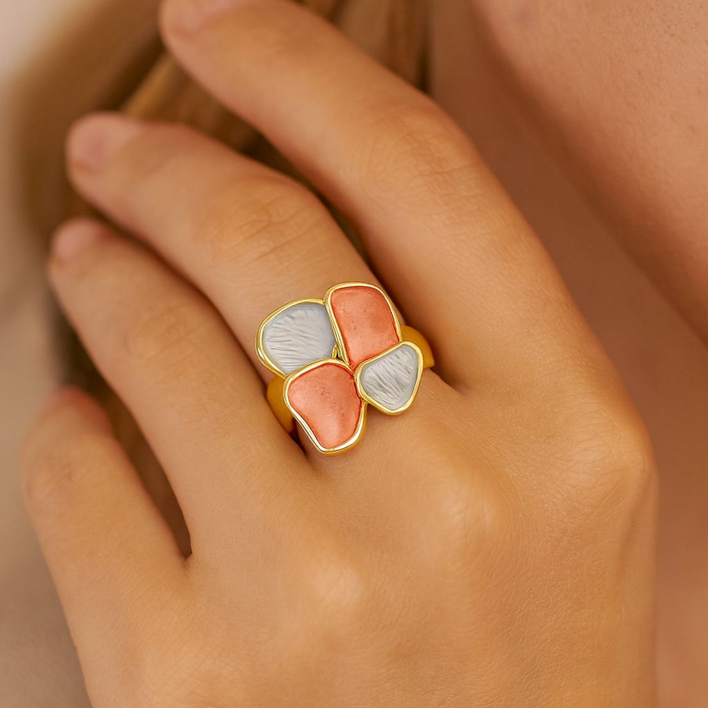 Adjustable KC gold enamel ring on hand