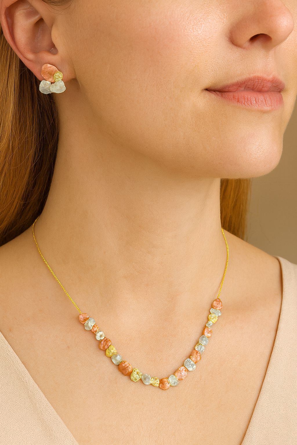 KC gold plated statement necklace with matching stud earrings