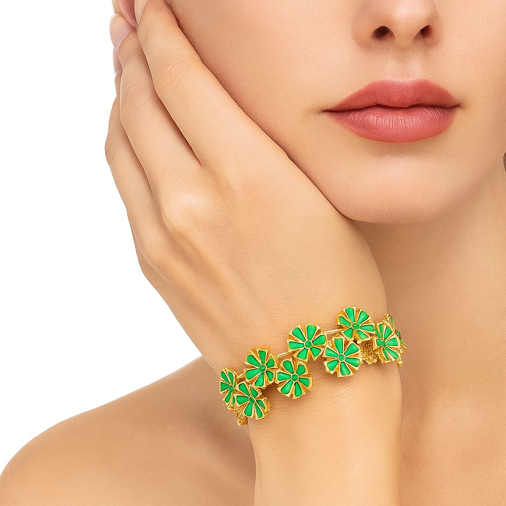 KC gold floral bracelet detailed close-up