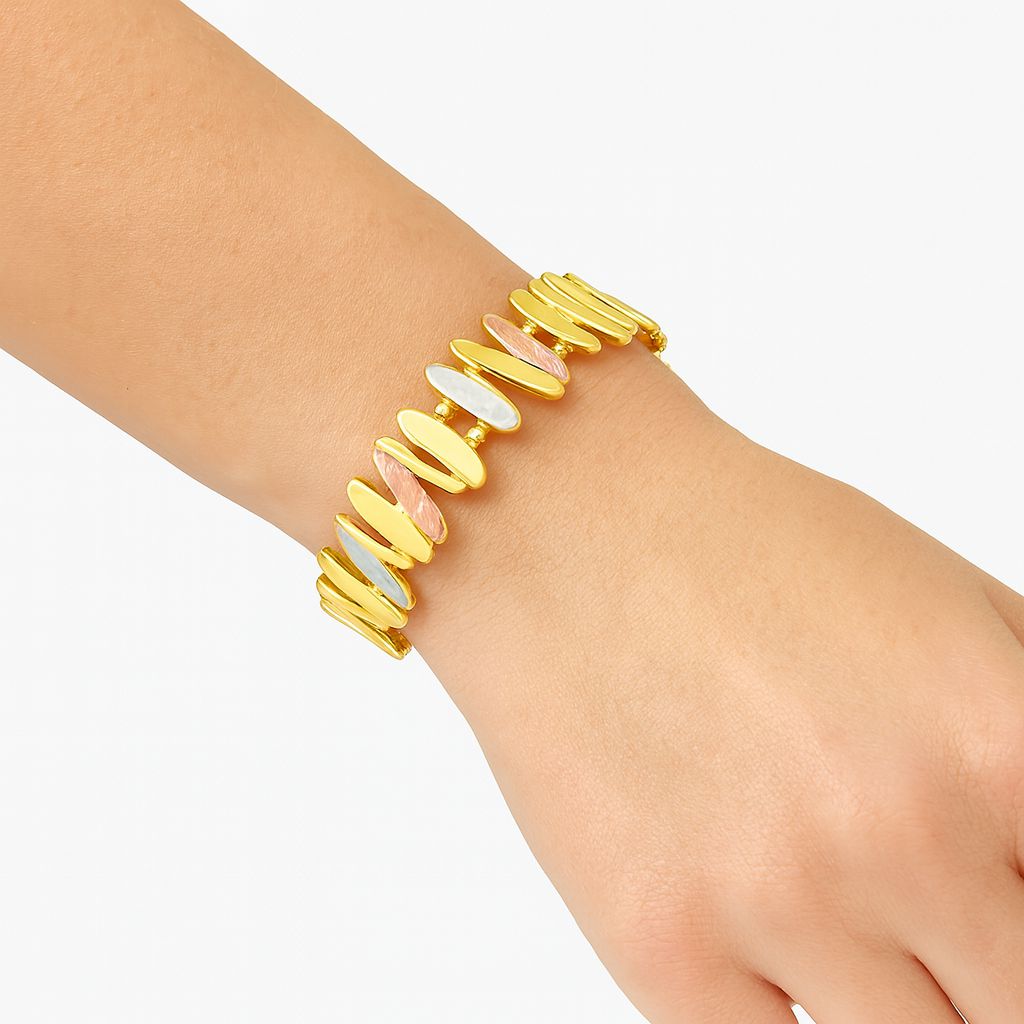 Women wearing hand-painted enamel gold bracelet